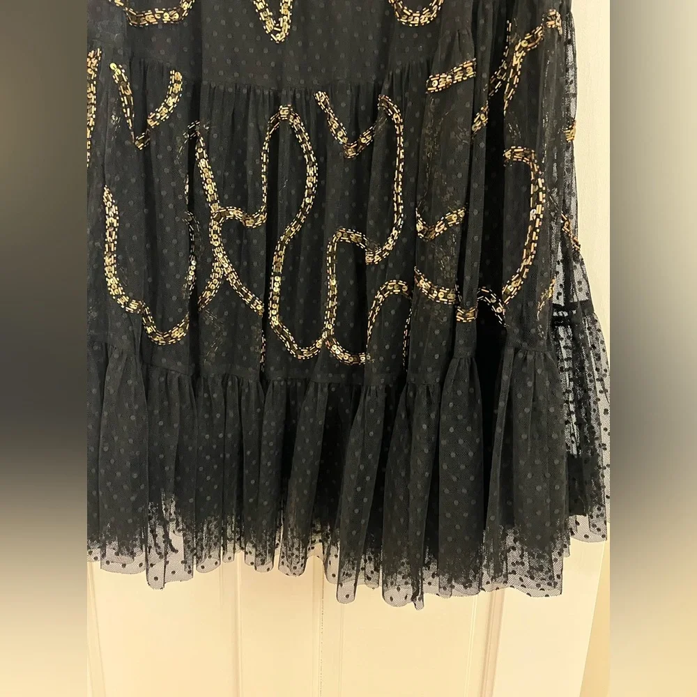 Anthropologie Black Gold Beaded wedding skirt blouse top set outfit size XL - Picture 3 of 12